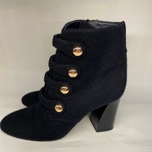 Tory Burch Marisa Women's 8.5 Boots Black Wool Felt Button Patent Heel Zip